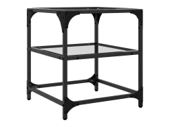 Mesa de centro | Mesa de apoio c/ topo em vidro transparente 40x40x45 cm aço