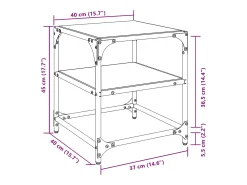 Mesa de centro | Mesa de apoio c/ topo em vidro transparente 40x40x45 cm aço