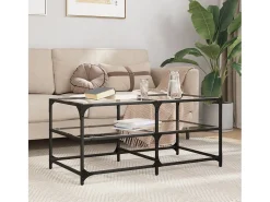 Mesa de centro | Mesa de apoio c/ topo em vidro transparente 98.5x50x45 cm aço