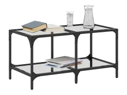 Mesa de centro | Mesa de apoio c/ topo em vidro transparente 78.5x40x40 cm aço