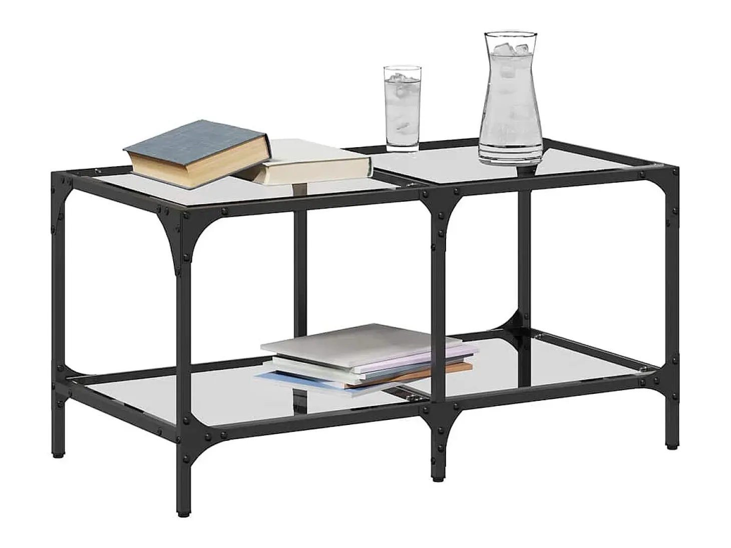 Mesa de centro | Mesa de apoio c/ topo em vidro transparente 78.5x40x40 cm aço