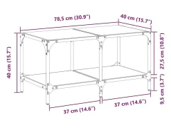 Mesa de centro | Mesa de apoio c/ topo em vidro transparente 78.5x40x40 cm aço