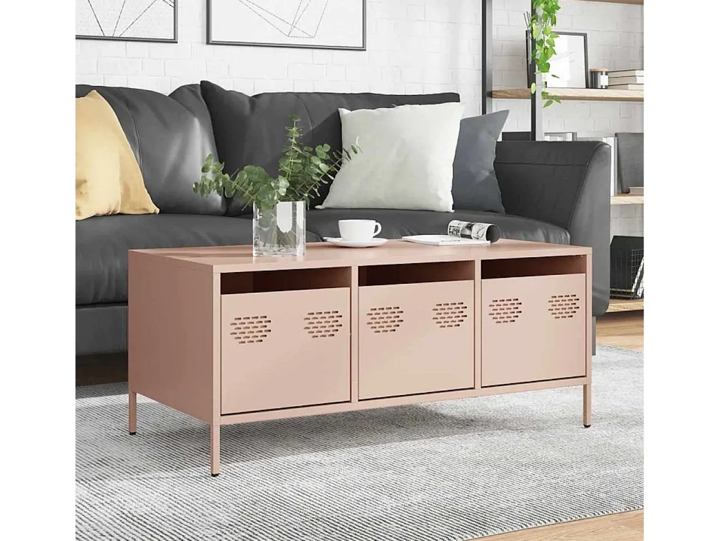 Mesa de centro | Mesa de apoio 101.5x50x43.5 cm aço laminado a frio rosa