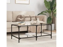 Mesa de centro | Mesa de apoio c/ topo em vidro transparente 98.5x50x40 cm aço