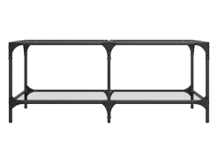 Mesa de centro | Mesa de apoio c/ topo em vidro transparente 98.5x50x40 cm aço