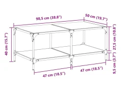 Mesa de centro | Mesa de apoio c/ topo em vidro transparente 98.5x50x40 cm aço
