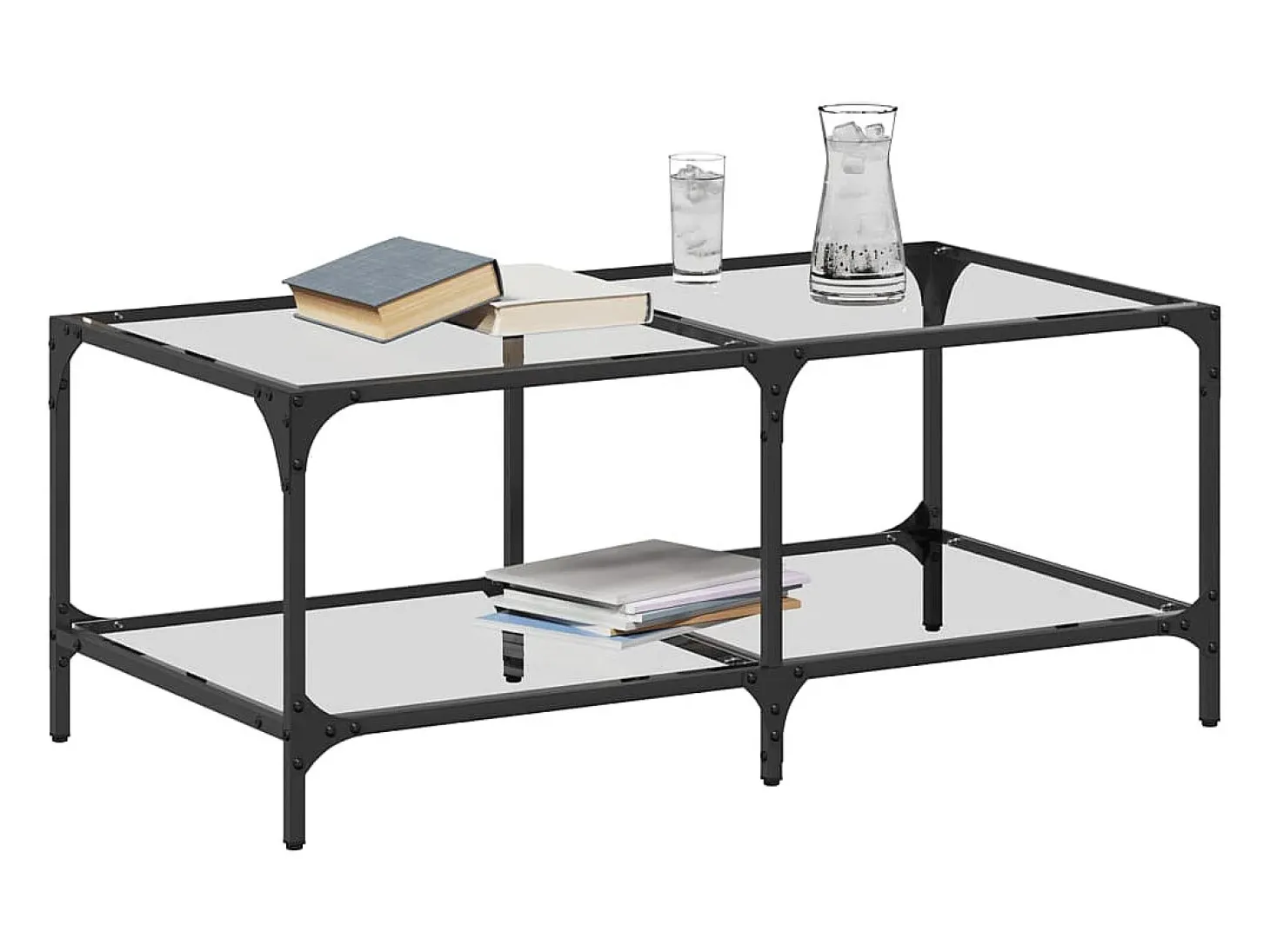 Mesa de centro | Mesa de apoio c/ topo em vidro transparente 98.5x50x40 cm aço