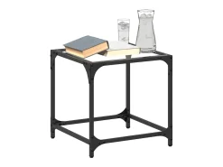 Mesa de centro | Mesa de apoio c/ topo em vidro transparente 40x40x40 cm aço