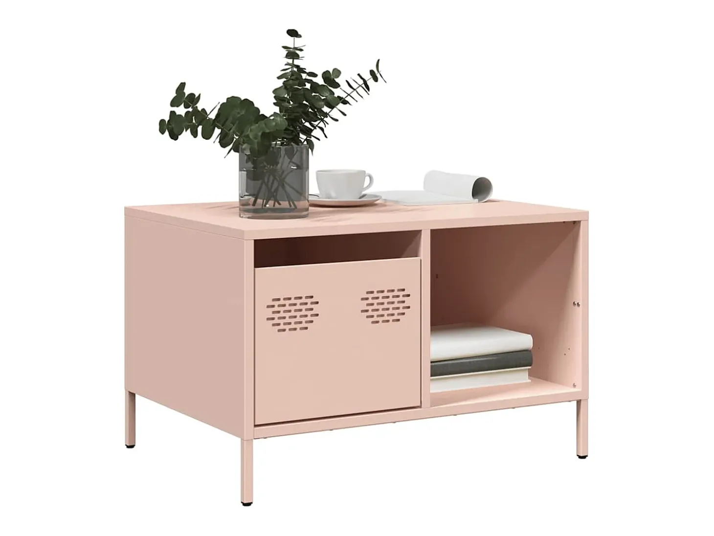 Mesa de centro | Mesa de apoio 68.5x50x43.5 cm aço laminado a frio rosa