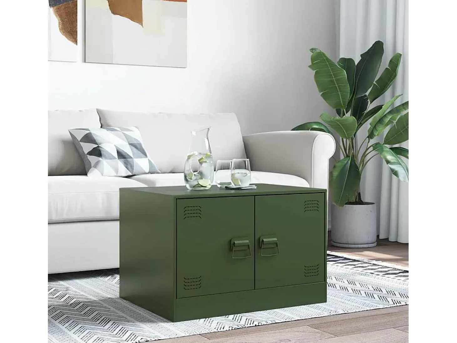 Mesa de centro | Mesa de apoio 67x50x44 cm aço verde azeitona