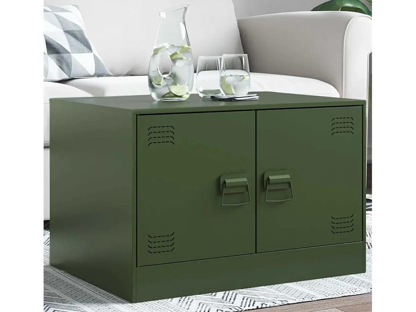 Mesa de centro | Mesa de apoio 67x50x44 cm aço verde azeitona