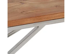 Mesa de centro | Mesa de apoio | Mesa de café aço inoxidável/madeira de acácia maciça prateado