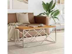 Mesa de centro | Mesa de apoio | Mesa de café aço inoxidável e madeira de acácia maciça