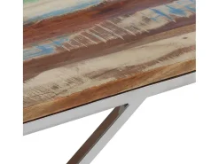 Mesa de centro | Mesa de apoio | Mesa de café aço inoxidável/madeira recuperada maciça prateado