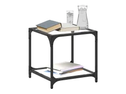 Mesa de centro | Mesa de apoio c/ topo em vidro transparente 40x40x40 cm aço