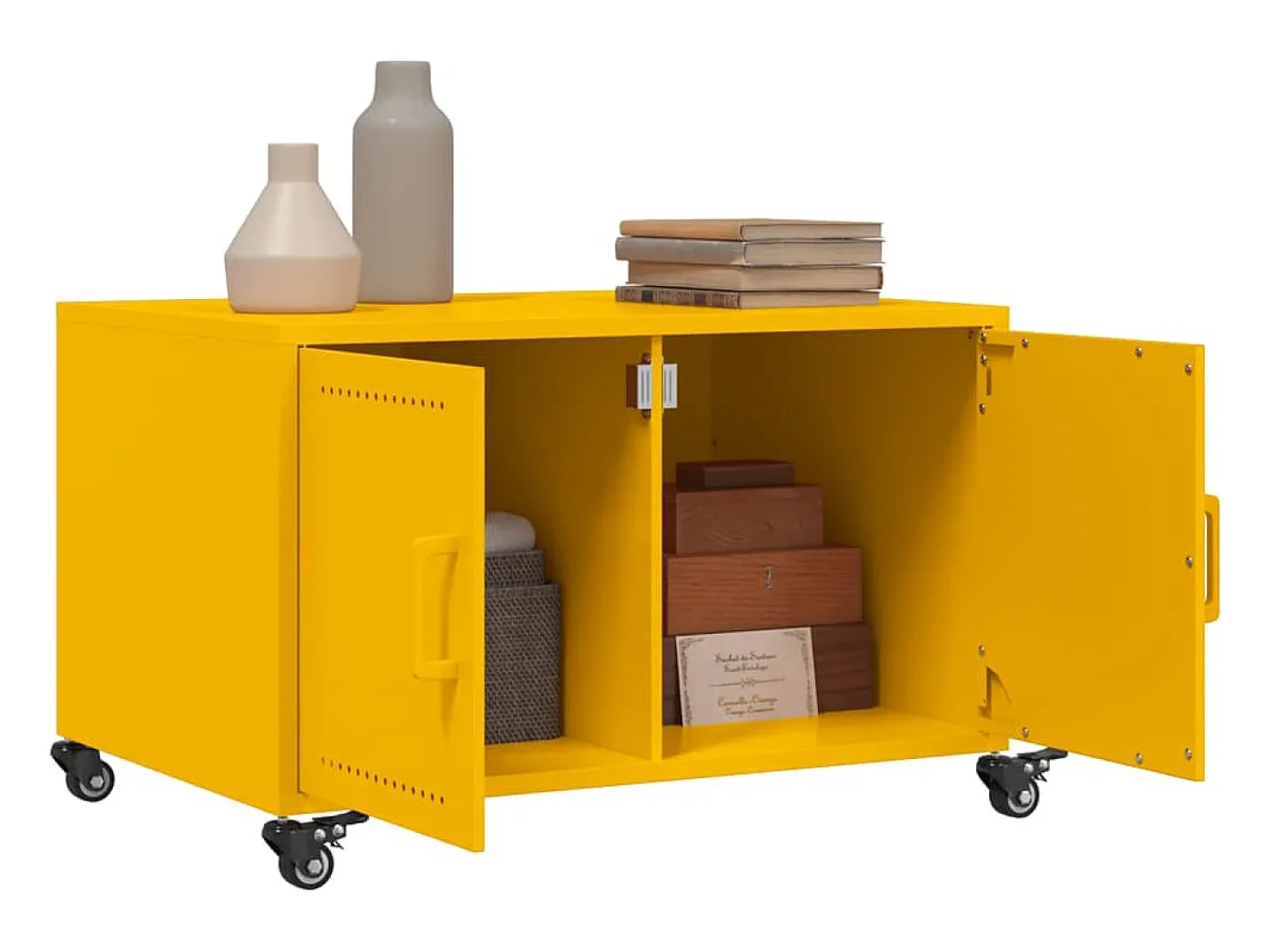 Mesa de centro | Mesa de apoio 68x50x43.5 cm aço amarelo mostarda
