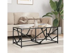 Mesa de centro | Mesa de apoio c/ topo em vidro transparente 98.5x50x41 cm aço