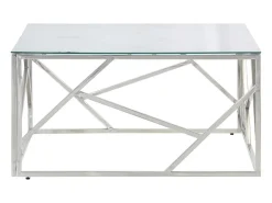 Mesa de centro | Mesa de apoio | Mesa de café aço inoxidável e vidro temperado prateado