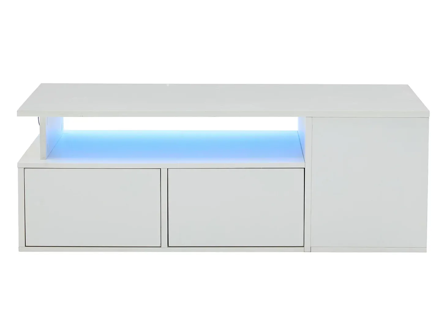 Mesa de centro 100 x 50 x 35 cm com iluminação LED e 2 gavetas - Branca