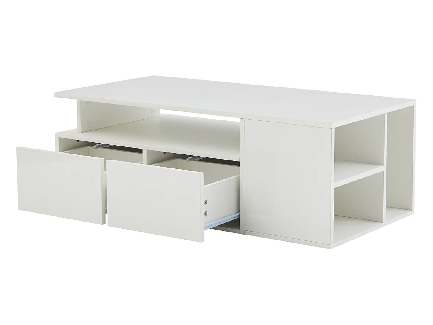 Mesa de centro 100 x 50 x 35 cm com iluminação LED e 2 gavetas - Branca