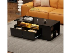 Mesa de centro 100 x 50 x 35 cm com iluminação LED e 2 gavetas - Preta