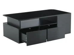 Mesa de centro 100 x 50 x 35 cm com iluminação LED e 2 gavetas - Preta