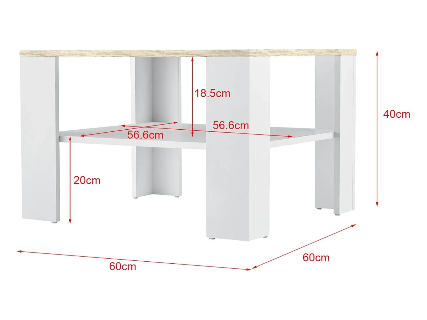 Mesa de centro 60 x 60 x 40 cm efeito carvalho e branco 03_0008432