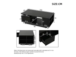 Mesa de centro 100 x 50 x 36 cm com gaveta, LED - Preta