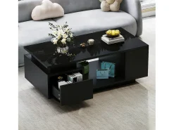 Mesa de centro 100 x 50 x 36 cm com gaveta, LED - Preta