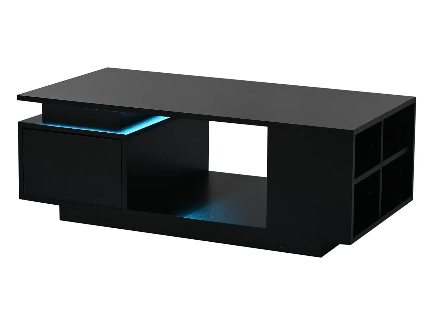 Mesa de centro 100 x 50 x 36 cm com gaveta, LED - Preta