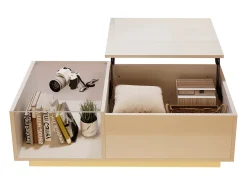 Mesa de centro ajustável - 100 x 50 x 33 cm - com LEDs + armazenamento oculto + prateleira - aglomerado - branco