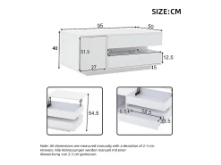 Mesa de centro ajustável 95×50×34,5 cm - Acabamento brilhante - 1 gaveta e 1 porta - Iluminação LED - Branco