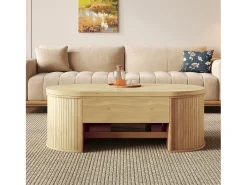 Mesa de centro ajustável 110×55,5×40 cm - laterais curvos - com 1 gaveta - MDF - natural