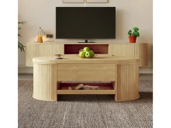 Mesa de centro ajustável 110×55,5×40 cm - laterais curvos - com 1 gaveta - MDF - natural