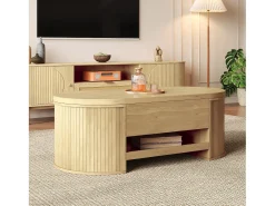 Mesa de centro ajustável 110×55,5×40 cm - laterais curvos - com 1 gaveta - MDF - natural