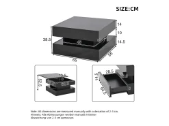 Mesa de centro ajustável 65×65×38,5 cm - acabamento brilhante - com iluminação LED - 2 gavetas - preto