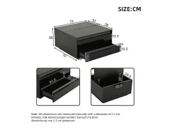Mesa de centro ajustável 70×70×38 cm - com fita LED - com 1 gaveta e porta basculante - preto