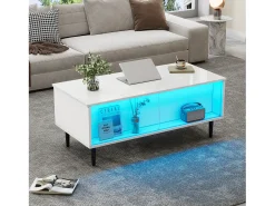 Mesa de centro ajustável 105×50×43 cm - com iluminação LED - tampo de vidro temperado - branco