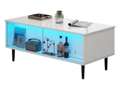 Mesa de centro ajustável 105×50×43 cm - com iluminação LED - tampo de vidro temperado - branco