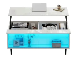 Mesa de centro ajustável 105×50×43 cm - com iluminação LED - tampo de vidro temperado - branco