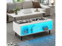 Mesa de centro ajustável 105×50×43 cm - com iluminação LED - tampo de vidro temperado - branco