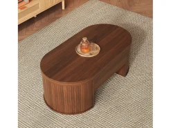 Mesa de centro ajustável 110×55,5×40 cm - laterais curvos - com 1 gaveta - MDF - marrom