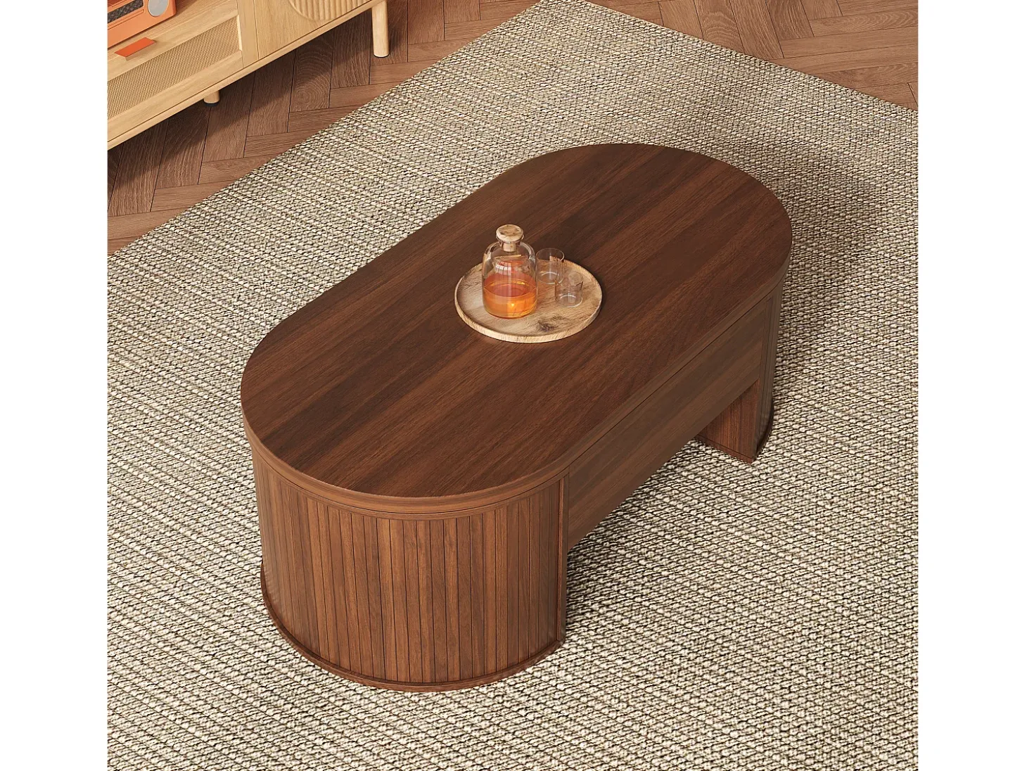 Mesa de centro ajustável 110×55,5×40 cm - laterais curvos - com 1 gaveta - MDF - marrom