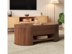 Mesa de centro ajustável 110×55,5×40 cm - laterais curvos - com 1 gaveta - MDF - marrom