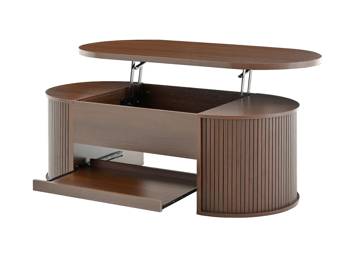 Mesa de centro ajustável 110×55,5×40 cm - laterais curvos - com 1 gaveta - MDF - marrom