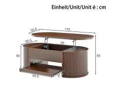Mesa de centro ajustável 110×55,5×40 cm - laterais curvos - com 1 gaveta - MDF - marrom