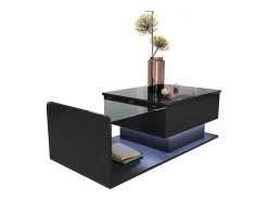 Mesa de centro ajustável alto brilho 100×50×47,5 cm - Tampo de vidro - Iluminação LED - Painéis de partículas - preto