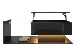 Mesa de centro ajustável alto brilho 100×50×47,5 cm - Tampo de vidro - Iluminação LED - Painéis de partículas - preto