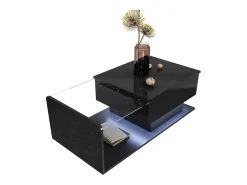 Mesa de centro ajustável alto brilho 100×50×47,5 cm - Tampo de vidro - Iluminação LED - Painéis de partículas - preto
