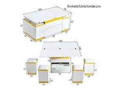 Mesa de centro ajustável em altura moderna 100x50x43cm - com 4 banquinhos de armazenamento - 1 gaveta - Branco
